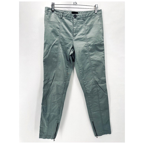 ATM Enzyme Wash Slim Ankle Zip Pants Womens 4 Green Chino Preppy Quiet Luxury - Picture 1 of 12